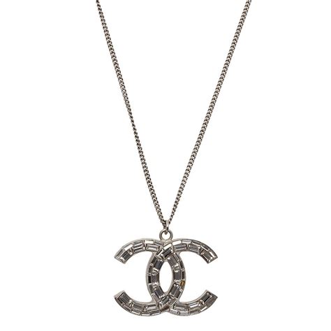 chanel crystal silver tone pendant necklace|chanel necklace catalog.